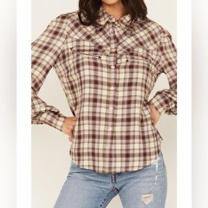 Shyanne Plaid Button-Down Shirt - Purple and Cream